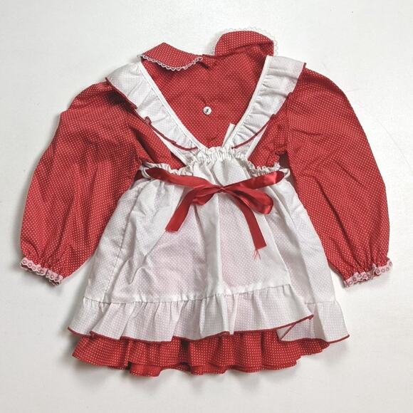 Vintage Evy Dress Girls Size 18m Red Polka Dot Pinny Christmas Holiday - Picture 2 of 3
